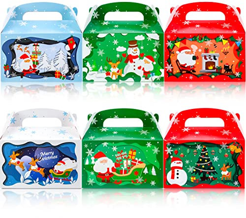 Qpout 12 Stück Weihnachten Geschenkboxen, Weihnachten Karton Lunchboxen Kuchen Süßigkeiten Schokoladen Plätzchen Bäckerei Boxen, Weihnachtsmann Schneemann Weihnachtsbaum Design Geschenk Dekoration Box
