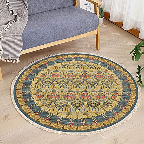 Morbuy Runde Teppiche Baumwolle mit Quasten,handgewebte schicke böhmische Mandala Bedruckte Muster-Baumwollteppich waschmaschinenfest,Ideal für Wohnzimmer,Schlafzimmer usw. (70cm,Elegant)