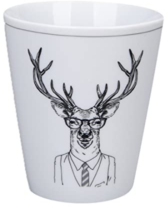 Krasilnikoff - Becher, Kaffeebecher, Mug - Hipster Deer, He - Porzellan - weiß - (ØxH) 9 x 10 cm