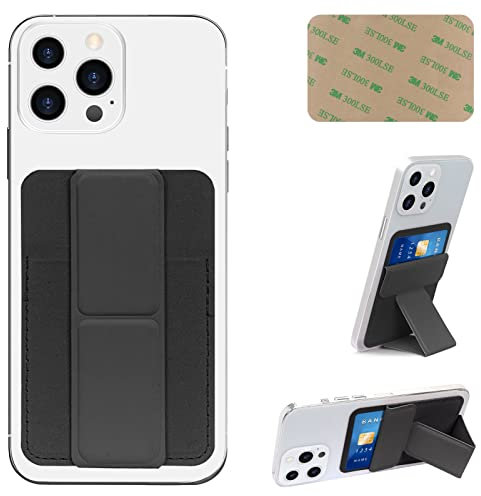 Skycase Card Holder for Back of Phone,[Phone Stand] Stick on Wallet,PU Leather Credit Cards Holder for Cell Phone with 3M Adhesive Sticker for Smart Phones,Black