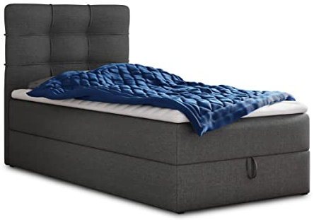 Boxspringbett Best Mini mit Bettkasten und Matratzentopper - Einzelbett mit Bonell-Matratze und Topper, Polsterbett, Bett, Schlafzimmer (80 x 200 cm, Graphit (Inari 94))