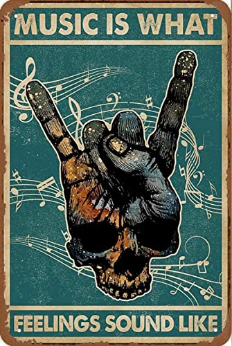 Vintage Skull Rock-Wall Art Nostalgisches Blechschild Geschenk für Rockmusikliebhaber Vintage Blechwand Metallschild Seitenleiste Familie Poster Kunst gedruckt - 15,2 x 20,3 cm