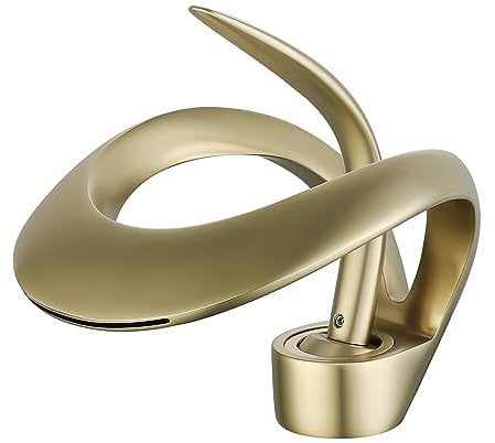 SJQKA Grifo Lavabo Cascada,Grifos Mezclador De Baño De Latón Monomando, Grifo Mezclador De Lavabo,Agua Fria Y Caliente Disponible, Grifo Baño De Latón Con Estilo De Moderno (Dorado)
