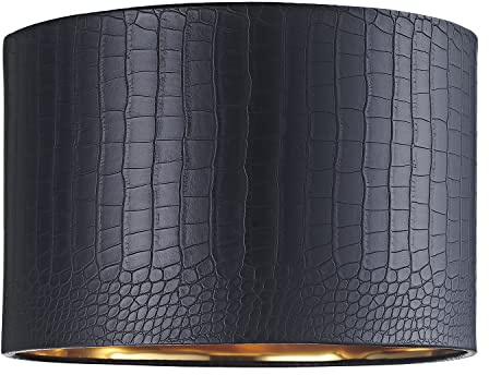 Modern Jet Black Croc Design Faux Leather Material 12 Circular Drum Lamp Shade| for Pendant Table or Floor | Eye-Catching Inner Shiny Gold Lining by Happy Homewares