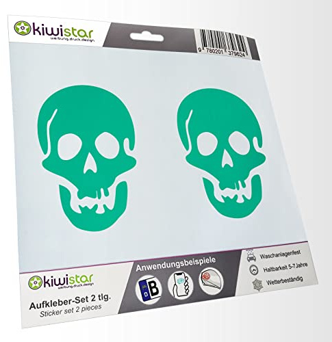 hauptsachebeklebt - 2X Kennzeichenaufkleber -Totenkopf - Todessymbol Aufkleber für Auto, Laptop, Fahrrad, LKW, Motorrad Mehrfarbig JDM Decal Racing
