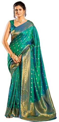 SWORNOF Womens Kanjivaram Banarasi Silk Saree Patola saree (GREEN) free GREEN