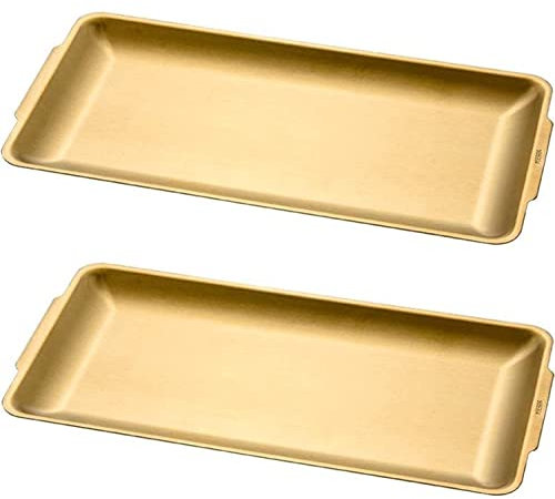FülleMore 2er Edelstahl Servierteller Gold Serviertablett Küche Essenstablett rechteckige Servierplatten Party Tablett für Frühstück Desserts Vorspeisen Salat Sushi Snack (32x16cm)