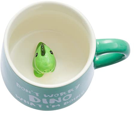 Jeuhoue Dinosaur Ceramic Cup Hidden 3D Animal Inside Mug,12 oz, Lovely Mug for Christmas, Birthday, Valentine's Day Gifts, Surprise Gifts for Friends and Families(Green Dinosaur 12oz)