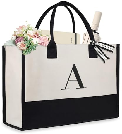 Aucuu Bolso De Playa, Grande Impermeable Con Cremallera Bolso De Hombro, Bolsa De Playa De Lona Inicial Personalizada, Bolsa De Asas De Regalo Monogramada Para Las Mujeres