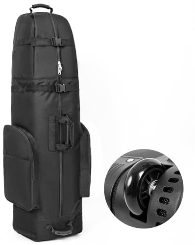 DAREKUKU Sac de Voyage de Golf avec Roues, Housse de Voyage légère et Portable, Parfaite pour Les compagnies aériennes, 4 Grandes Poches, Oxford 1200D Robuste résistant à l'usure, Pliable pour Un