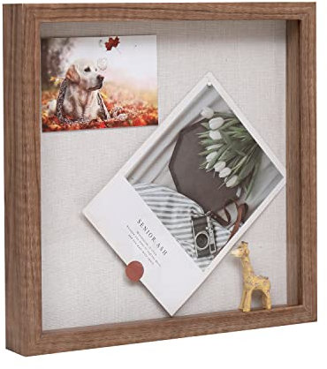 Muzilife 3D Bilderrahmen 25x25cm Tiefe Holz Rahmen zum Befüllen, Objektrahmen mit Glasscheibe, Quadratische Form, Geschenk für Familie Freunde, 1 Stück Braun