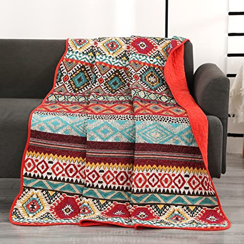 Qucover Tagesdecke für Einzelbett, 150 x 200 cm, gesteppt, aus 100 % Baumwolle, Tagesdecke und Tagesdecke, für Einzelbett, Boho-Stil, Ethno-Stil, große Größe