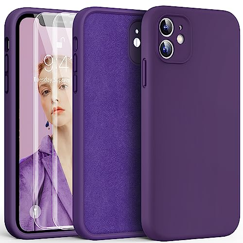 HATOSHI 3-in-1 iPhone 11 Hülle mit 2 Stück Schutzglas, Flüssig Silikon Anti-Rutsch Kratzfestes Stoßfest Handyhülle iPhone 11 Schutzhüll, Dunkellila