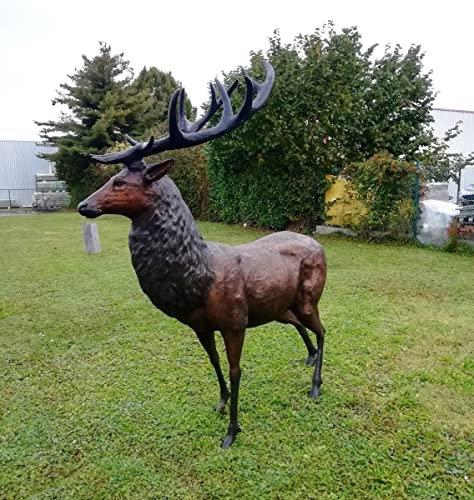 Thermobrass Bronzeskulptur lebensgroßer stehender Hirsch Gartenfigur Gartendekoration