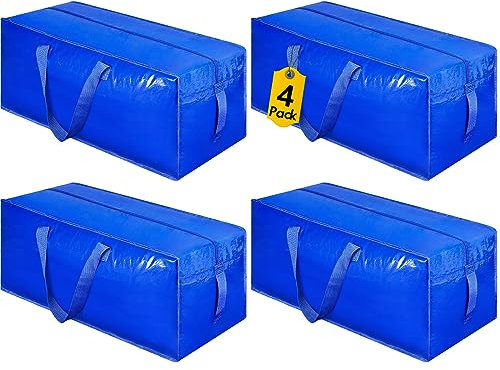 Extra große Umzugstaschen, robuste Aufbewahrungsbeutel mit starkem Griff und Reißverschlüssen, platzsparend, Alternative zu Umzugskartons, Taschen für Kleidung, Wohnheim, Reiseverpackungszubehör, 4