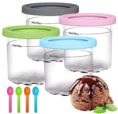 Bacs À Crème Glacée,4 Récipients À Crème Glacée,Pot Glace Avec Couvercle, Boîte De Rangement Pour Crème Glacée Avec Couvercles Cuillère,Pot À Glace Pour Crème Glacée Ronds Réutilisables
