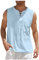 Azruma Muskelshirts Herren Herren Sweatshirt Hemd Weiss Herren Sommer Einfarbig Baumwolle Leinen Strand ÄRmelloses Hemd Mit SchnüRung Und Brusttasche Basic Shirt Herren (Hellblau, XL)