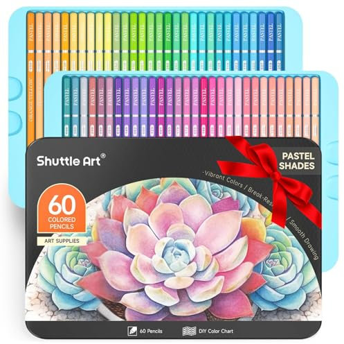 Shuttle Art Pastell Buntstifte Set, 60 Buntstifte pastell, Pastellstifte, macaron Buntstifte für Erwachsene, Anfänger zum Malen, Färben, Zeichnen, Holzstifte, Farbstifte für Kinder