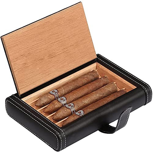Zigarren Humidor Tragbare Zigarrenkiste, Humidor mit Zedernholzfutter für 4 Zigarren, Zigarrenetui aus Rindsleder, Zigarren-Humidor-Geschenk für Männer Personalisiert