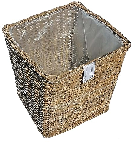 Rattan Korb TURIN L 42x41 cm eckig mit Folie | Flechtkorb aus Naturrattan geflochten | Boho Chic Obstkorb | Allzweckkorb Pflanzenkorb Natur Rattankorb Blumentopf | CV403