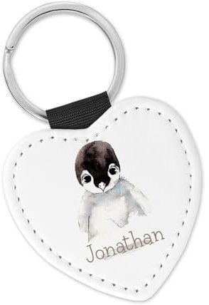 timalo Schlüsselanhänger personalisiert mit Namen Herz Schlüsselband aus Kunstleder Leder für Kinder Motiv Tiere | 19- Pinguin