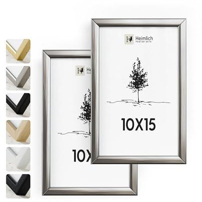 Heimlich® – Bilderrahmen – 10x15 cm, Aluminium-Metall, Silber, 2er-Pack – Kleine Bilderrahmen mit Folienabdeckung – Wandmontage oder Tischaufsteller