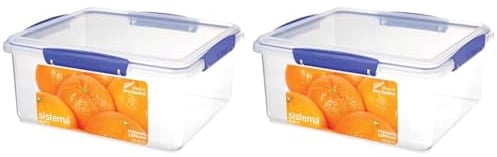 Sistema KLIP IT Food Storage Container | 5 L | Airtight & Stackable Food Container with Clip-Close Lid | Clear with Blue Clips (Pack of 2)