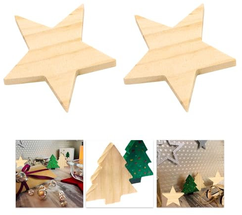 Oblique Unique® 2 Holz Figuren zum Bemalen Sterne Tannenbäume zum Basteln als Tisch Fenster Deko für Weihnachten DIY Dekoration (Sterne - Natur)