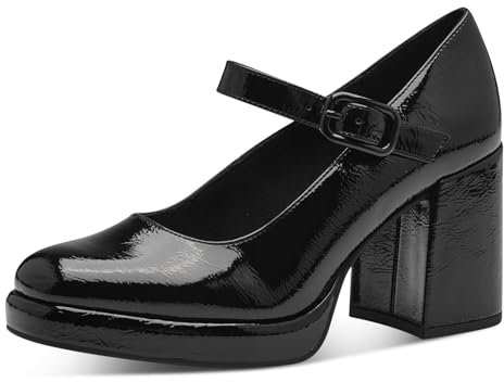 MARCO TOZZI Damen Pumps mit Riemen Elegant mit Blockabsatz, Schwarz (Black Patent), 39 EU