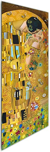 Wallario Wandgarderobe aus Glas in Größe 50 x 125 cm in Premium-Qualität, Motiv: Der Kuss von Klimt | 7 Kleiderhaken zum Aufhängen von Jacken