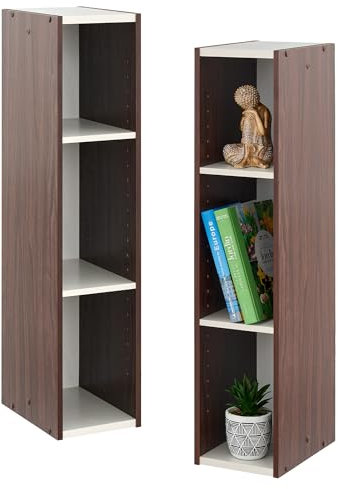 Iris Ohyama, Aufbewahrungseinheit, Bücherregal, Set aus 2 kleinen Elementen mit 3 modularen Regalen, Modern, Bücher, CDs, Büro, Schlafzimmer, Wohnzimmer, UB-9020, Braun