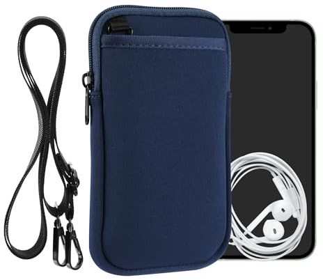 kwmobile Custodia Neoprene con Zip per Smartphone XL - 6,7/6,8 - Portacellulare a Tracolla - Porta Cellulare da Collo Universale - blu marino