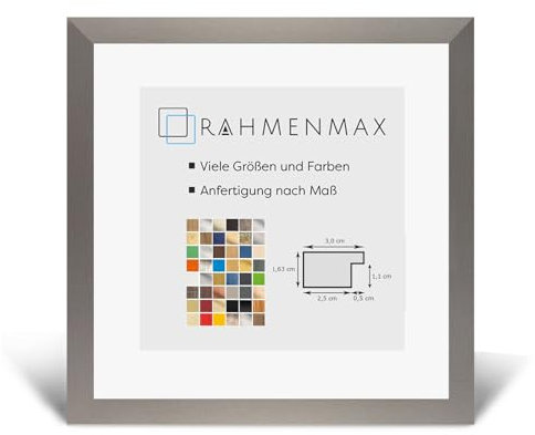 RahmenMax Morena Bilderrahmen Posterrahmen 60x60 cm Graphit Dunkelgrau Anthrazit 60x60 cm mit weisser Rückwand und Antireflex Acrylglas