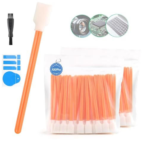 100 Stück 130MM Reinigungsstäbchen für Optische Linse,Bildschirm Wattestäbchen Rechteckig für Tintenstrahldrucker,Optische AusrüStung Schaumreinigungstupfer für Schwammwischer(Orange)
