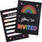 GEBETTER 20 pcs Party Invitations Neon Rainbow Invitation Rectangular Invites Neon Party Favors Party Invites for Kids Birthday Party Game Party Festival Party Invitations