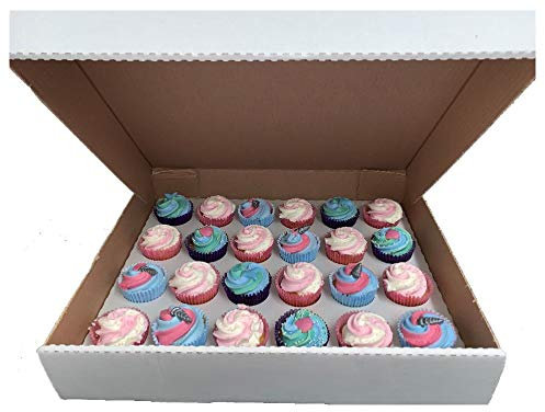 LARRYROO Pack of Strong White 24 Cupcake Muffin Cup Cake Boxes & Tray - 4 Inches DEEP (5)