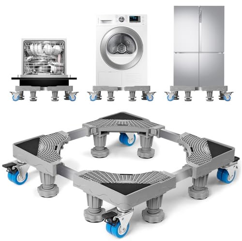WUFANC Support Machine A Laver Seche Linge 8 Pieds 4 Roulettes, Socle Machine A Laver RéGlable 45-68cm, Socle Lave Linge Absorption Des Chocs Antidérapante (Capacité Portante 500 KG)