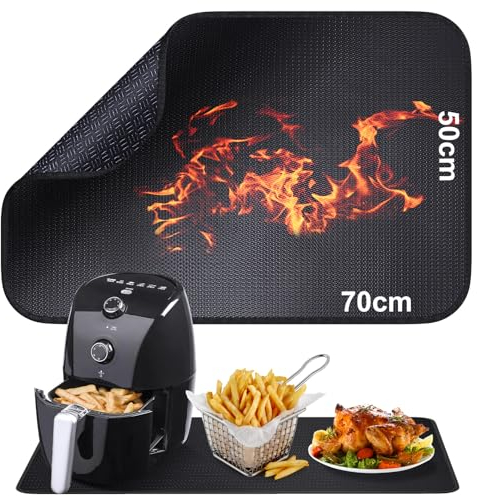 Tapis ignifuge en silicone et fibre de verre pour plateau de table, 50 x 70cm Tapis résistant à la chaleur pour friteuse à air - Sous-couche ignifuge pour machine à café - Antidérapant et imperméable