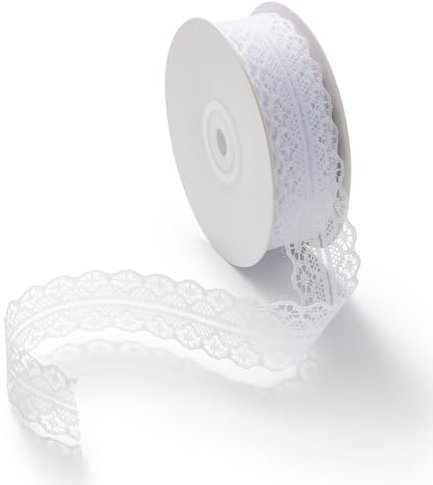 CHUQING Spitzenband Weiß Vintage, Spitzenborte Weiss, Spitze Dekoband Zierband Geschenkband breit 3cm Schleifenband Hochzeit Spitze-Borten für DIY Nähen Handwerk, 23 m/Rolle