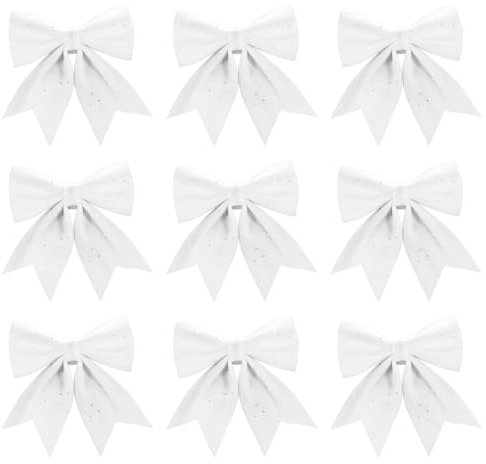 Sprinlot Fiocchi di Natale Bianco, 9 Pezzi Bianco Fiocchetti Albero Natale, 15 & 12 cm Fiocchi di Natalizi, Christmas Glitter Bows, Regalo Fiocchi Natalizie Decorazione