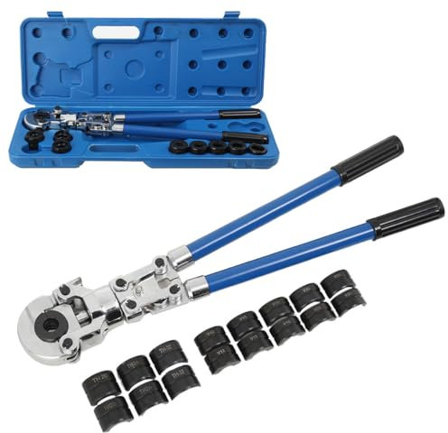 Lfhelper Presszange V-Kontur und TH-Kontur Kupferrohr Presszange Verbundrohr Crimpzangen Handpresszange Presswerkzeug mit 360° Drehbar Kopf, 9 Fittings: V12 V15 V18 V22 V28 und TH16 TH20 TH26 TH32