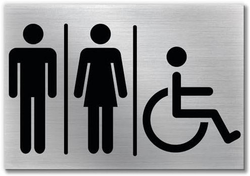 Stileitaliano cartello adesivo targa bagno unisex uomo donna disabile Targa adesiva Porta Toilette WC adesivo uomini donne alluminio (Unisex Disabile)