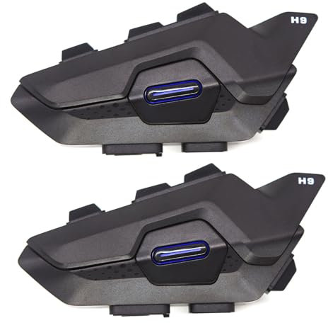 Docooler H9 Motorradhelm-Gegensprechanlage, 1000 m Reichweite, BT5.1, Freisprecheinrichtung, 2-Personen-Vollduplex, Telefonanruf, Musikhören, FM-Radio, IP65, wasserdicht, staubdicht