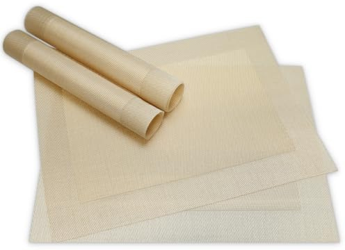 Moderne Tischsets in Champagner im 4er Set - Abwaschbare Platzsets als rechteckige Tischuntersetzer - Gewebtes Platzdeckchen als Tischunterlage für Esstisch Wohnzimmer Tisch-Deko