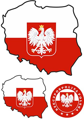 Daged Polen Flagge + Wappen Landumriss Aufkleber Karte Sticker-Bogen - 160 x 230 mm - PKW Auto Fahne Flagge Decal S1
