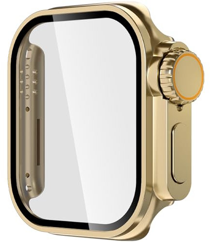Leotop Compatible con Apple Watch Serie Ultra 2/1 de 49 mm, carcasa ultrafina de policarbonato mate, parachoques delgado con protector de pantalla de cristal. (dorado, 49 mm Series Ultra 2/1)