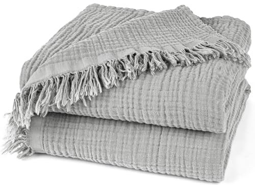 Pure Label Musselin Decke 150x200 cm - Oeko-Tex zertifizierte Kuscheldecke aus 100% Baumwolle | Musselin Wohn- & Kuscheldecke für Couch und Sofa in XL | 150 x 200 cm, Farbe der Decke Grau