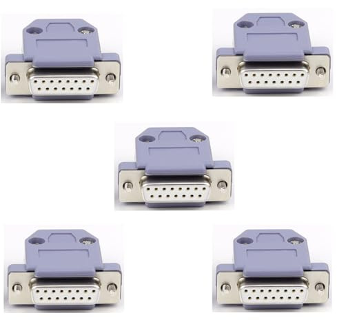 XIFUHUI 5 Stück D15 Buchse RS232 D-SUB serielle Lötbecher Stecker Kit,Vergoldete Verbindungen RS232 15 Pins Lötadapte mit Kunststoffhauben,Zugentlastung Tülle und Schrauben (Buchse)
