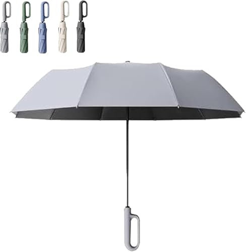 Accrue Berivella Umbrella,Alvyne Umbrella,Autohook Foldable Umbrella,Inverted Travel Umbrella with Carabiner Handle,10 Ribs Windproof Automatic Umbrella (Gray,Diameter 126CM)
