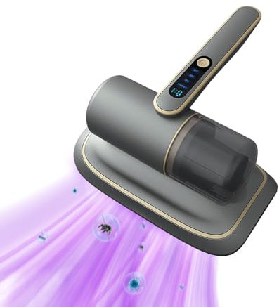 Kamanan Kabellos Milben Handstaubsauger,12KPa Milbensauger für Matratzen mit UV-C Licht & LCD Anzeige & Dauerstaubbehälter Klein Bett-Staubsauger Matratzenreiniger für Sofa Matratze Textil(grau)